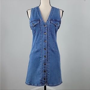 Free People Wandering Star Sleeveless V-Neck Denim Mini Dress Women's Size 4